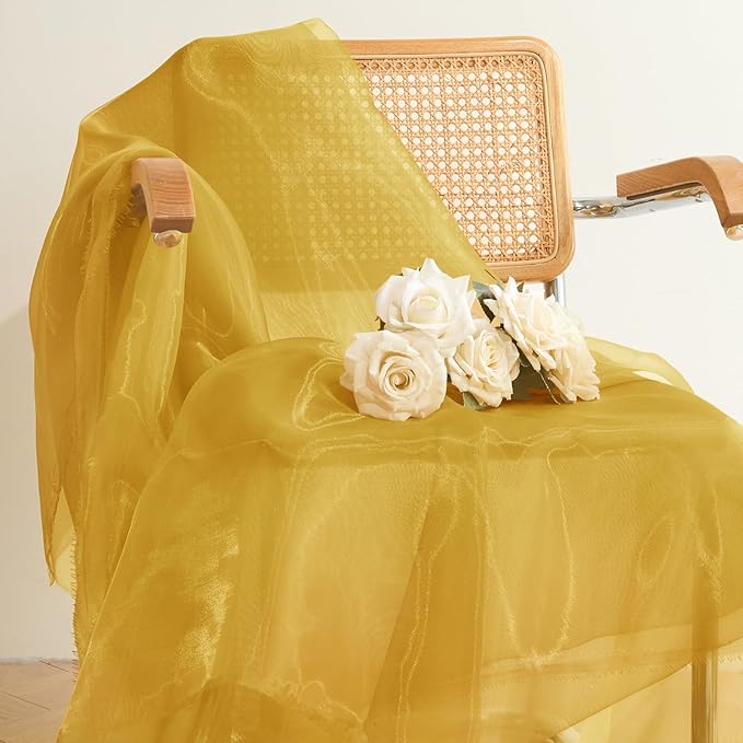 P Pothuiny Sheer Organza Fabric by The Yard, 10 Yards x 60 Inch Wide Bridal Gold Organza Tulle Fabric Roll Shiny Gauze Fashion Dress Sewing Craft for Wedding Party Decorations Backdrop