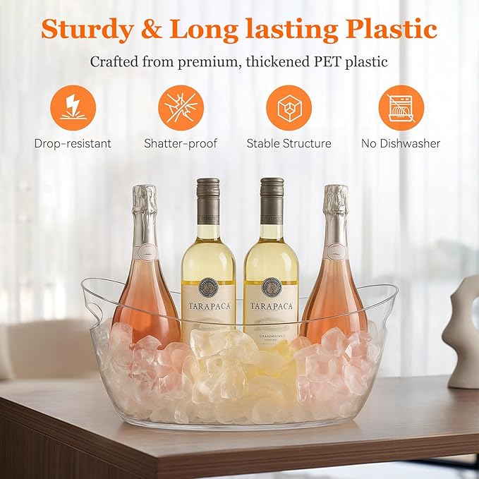 Ice Buckets for parties Wine Bucket, Clear Acrylic 5.5 Liter Plastic Tub for Drinks and Parties, Food Grade, Perfect for Wine, Champagne or Beer Bottles (2Pcs)