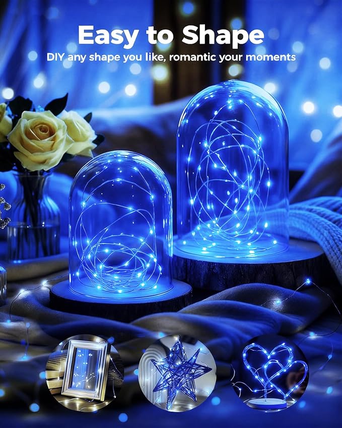 btfarm 6 Pack Fairy Lights Battery Operated, 7FT 20 LED Mini String Lights Waterproof Silver Wire for Mason Jars Centerpiece Table Crafts Bedroom Christmas Decoration, Blue