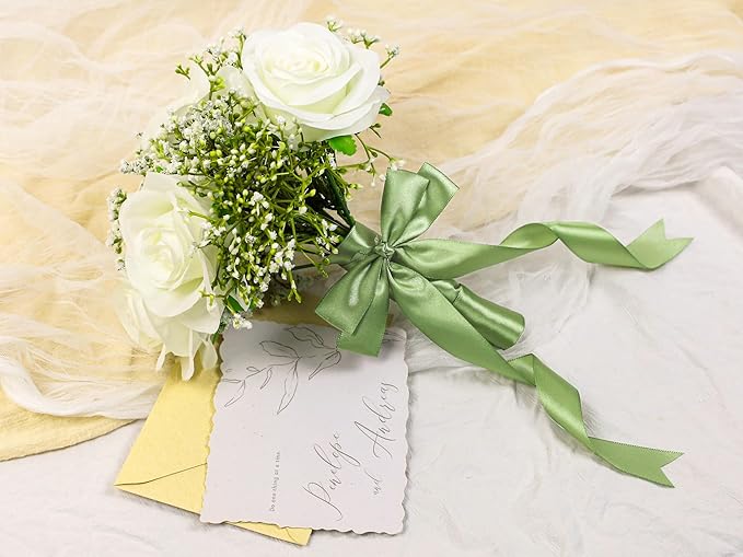 Sage Green Satin Ribbon 1 inch X Continuous 100 Yards, Single Face Polyester Ribbon Perfect for Gift Wrapping, Flower Bouquet, Wedding Decor, Crafts, Bow Making, Sewing and More