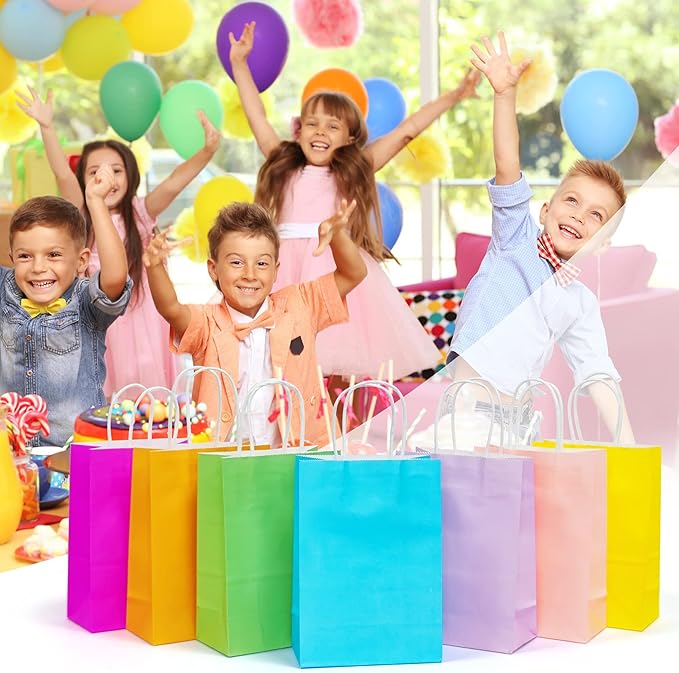 25 PCS Small Gift Bags Orange Kraft Paper Bags with Handles for Party Favors (8.2 x 6 x 3.1 In)