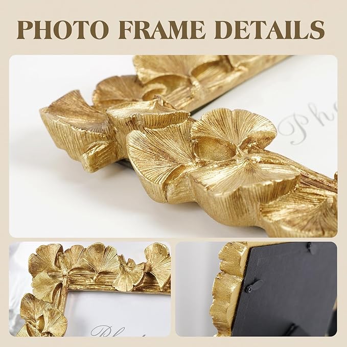 Cuspin Gold 8x10 Picture Frame, Vintage Ornate Picture Frames Leaf Textured Hand-Crafted Resin with Glass Front, Antique Photo Frame for Tabletop Display, Retro Design Home Decor