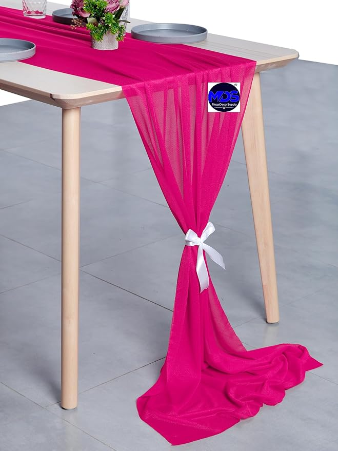 MDS Halloween Chiffon Table Runner - 12 Pack, 29 x 170 Inches, 14ft Each - Sheer Spooky Table Runners for Haunted House Parties, Trick-or-Treat Tables, Witchy Décor, Wedding & Events - Hot Pink