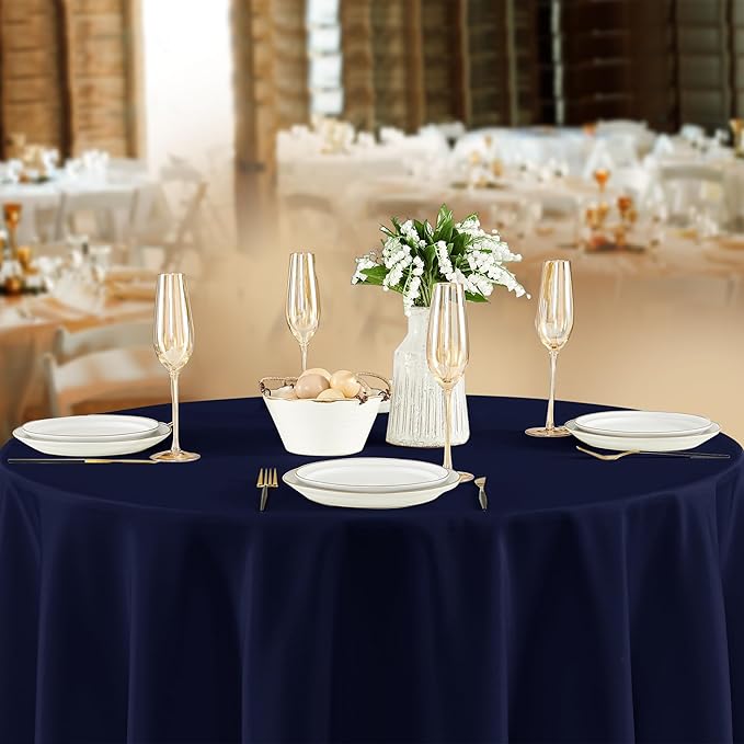 Fitable 8 Pack Round Tablecloths: Stain Resistant Wrinkle Free Circle Table Clothes, Washable Reusable Polyester Table Covers for Wedding Party Birthday Banquet Reception(Navy, 120 Inch)
