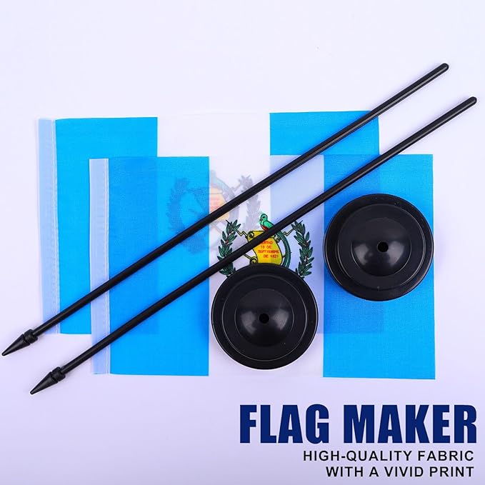 Guatemala Desk Flag 12" Solid Pole Deluxe Set Guatemalan Flags Banner Mini Small Guatemala Office Table Flags with Black Stand Base Desktop Decorations(2Pack)