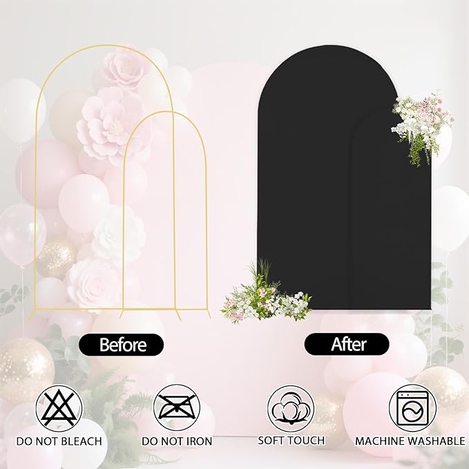 WEERRW Black Arch Backdrop Cover Set of 2 Spandex Fitted Round Top Chiara Backdrop Stand Stretchy Wedding Covering for Event Birthday Party Banquet Decoration (6FT, 7.2FT)