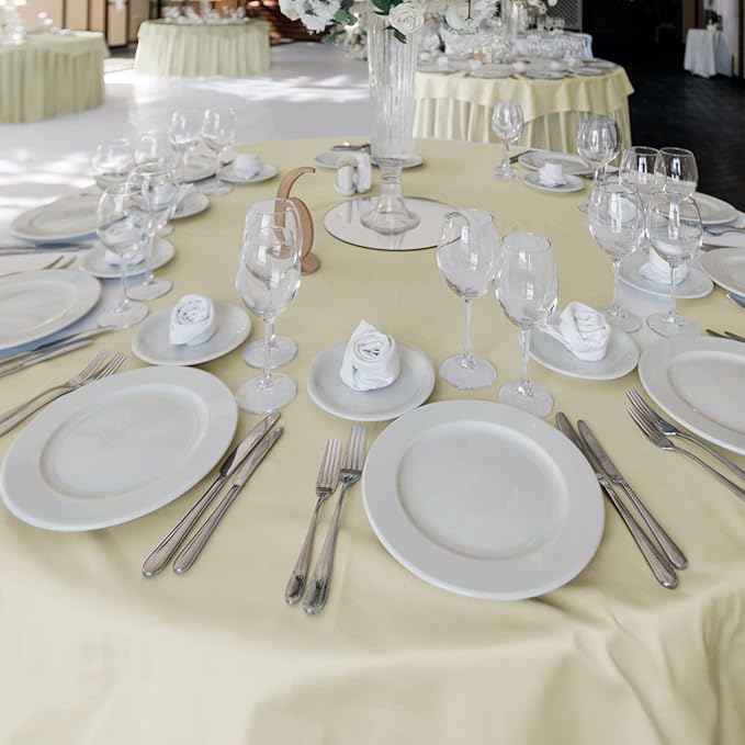 Fitable 6 Pack Ivory Round Tablecloths - 120 Inches in Diameter - Stain Resistant and Washable Table Clothes, Polyester Fabric Table Covers for Wedding, Party, Banquet, Formal Events