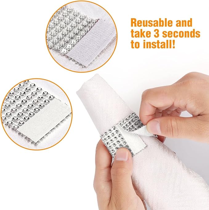 Rhinestone Napkin Rings 300pcs,Wedding Diamond Bling Crystal Napkin Rings for Wedding Reception, Dinner, Place Settings, Holiday Parties or DIY Decoration (300,Silver)