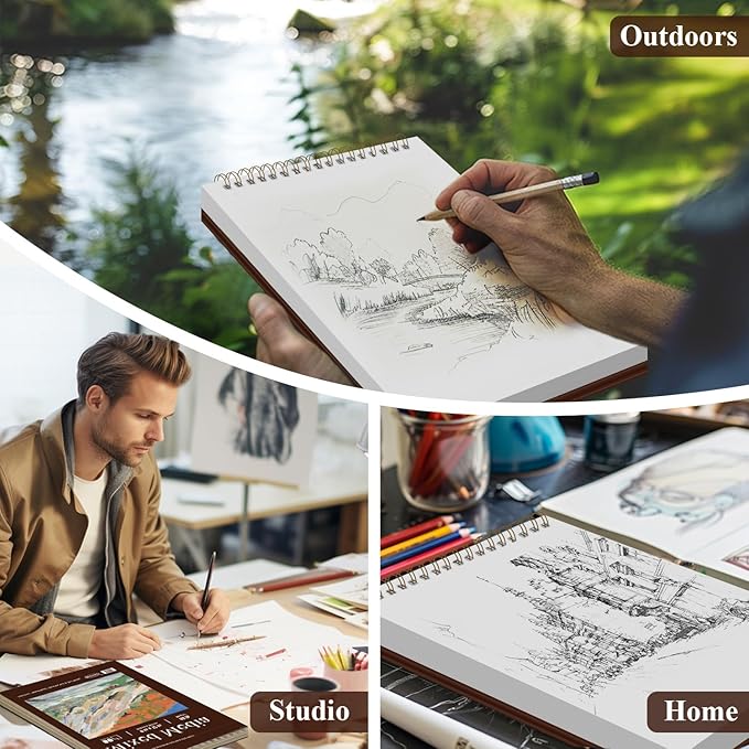Mixed Media Sketchbook 9" x 12", 60 Sheets Each (98lb/160gsm), 2 Pack, Heavyweight Drawing Papers, Top Spiral Bound Hardcover Sketchbook, for Wet and Dry Media, Drawing, Painting