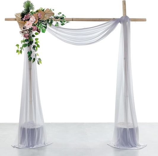 VDS Pack of 2 Panel (30 Inch X 50 Feet) Wedding Arch Draping Fabric Sheer Chiffon Fabric Drapery for Wedding Ceremony Reception Swag Backdrop Canopy Chuppah ARBO Altars Decoration (Cool Grey)