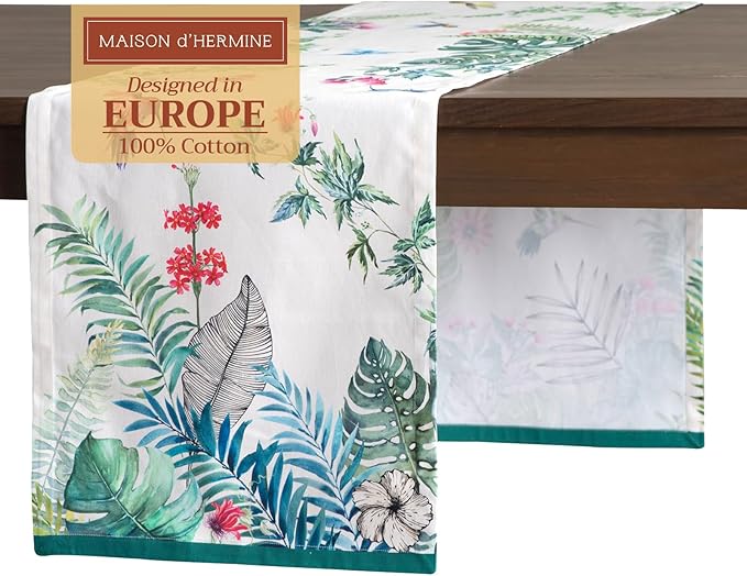 Maison d' Hermine Table Runner 100% Cotton Single Layer Table Runners 72 inches Long Decorative for Home Kitchen Dining Party Baby Shower Wedding Bridal Shower Spring Summer (Tropiques, 14.50" x 72")
