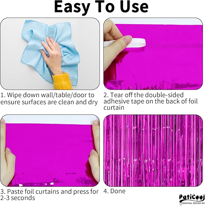 Hot Pink Streamers - Thicken 4 Pack 3.2x8.2 FT - Hot Pink Tinsel Foil Fringe Backdrop Curtains for Birthday, Bachelorette, Graduation, Summer Hawaiian Party Decorations