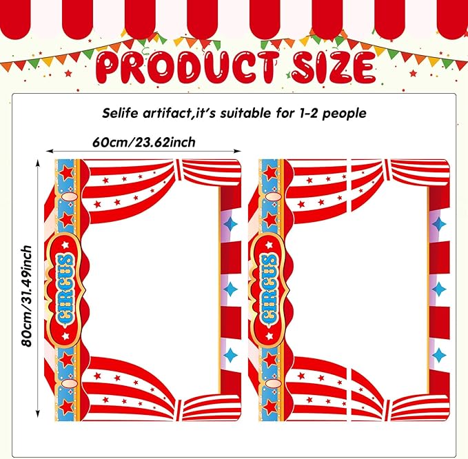 Upgraded 32 x 24 Inch Large Carnival Circus Photo Booth Props Party Decorations Picture Frame Vintage Photo Frame Friends Selfie Props for Christmas Mexico Favors (Carnival Style)