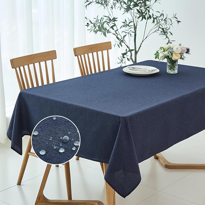 maxmill Linen Textured Rectangular Tablecloth Water Resistant Wrinkle Free Spill-Proof Stain Proof Dining Room Table Cloth Decoration Banquet Party Wedding Holiday Dinner, 52 x 84 Inch, Navy Blue