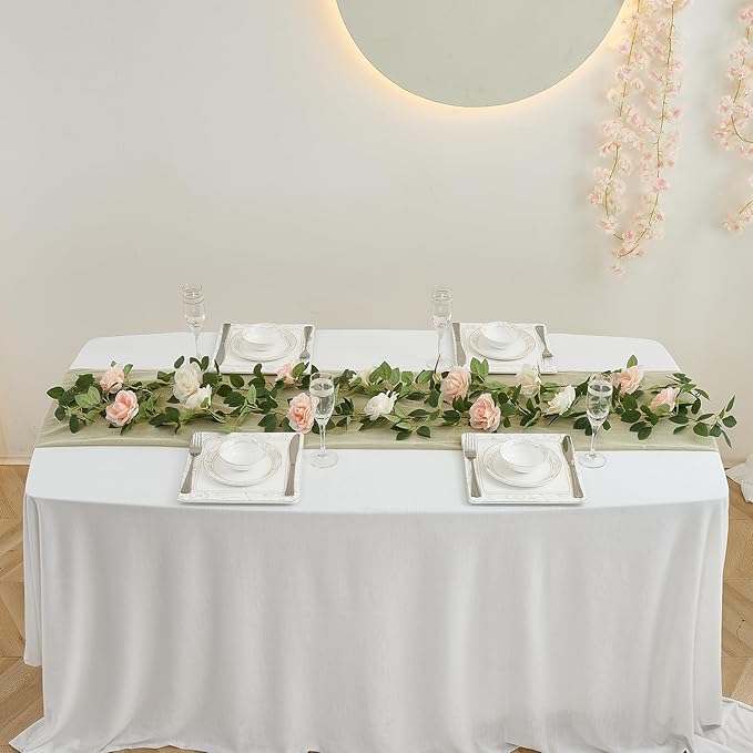 Artificial Rose Garlands Rose Vines Leaves Banners Hanging Floral Garland Fake Rose Flower Vine Wall Decorations
