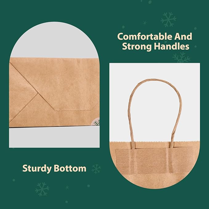 MESHA Christmas Gift bags 24Pcs 8.6x7x3.3'' Kraft Paper Bags with Handles Bulk for Gifts Holiday Xmas Goodie, Party Favors, Candy, Treat