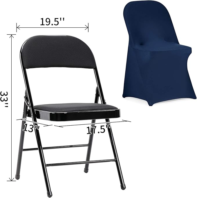 Peomeise Stretch Spandex Folding Chair Cover for Wedding Party Dining Banquet Event (Navy,25pcs)
