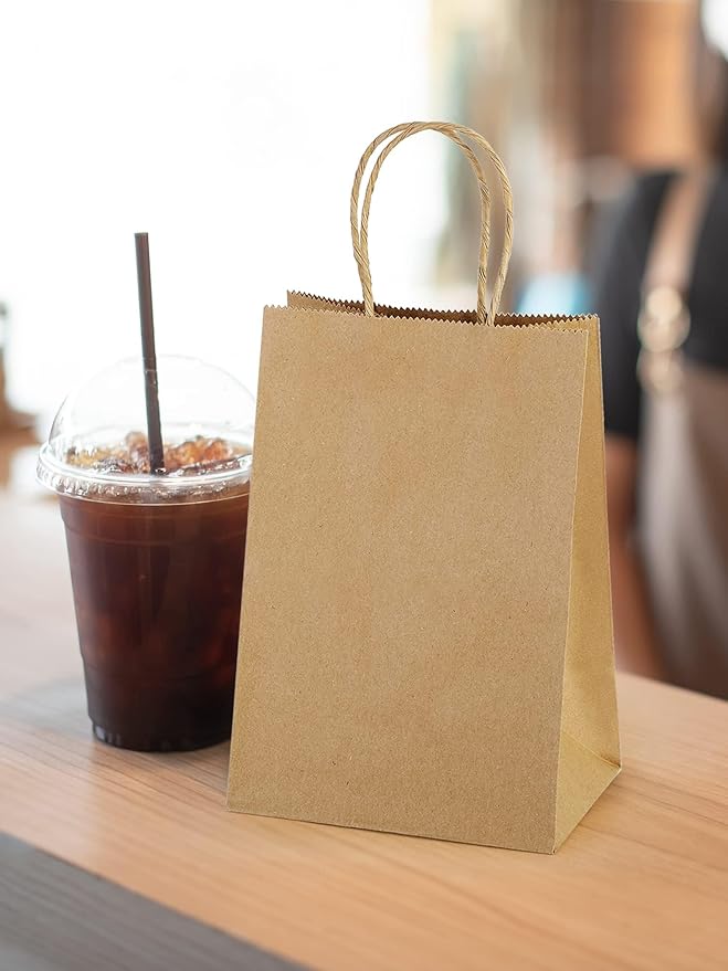 MESHA Kraft Paper Bags 5.25X3.75X8 Brown Small Gift Bags with Handles Bulk,500 Pcs for Small Business,Birthday Wedding Party Favor, Paper Shopping
