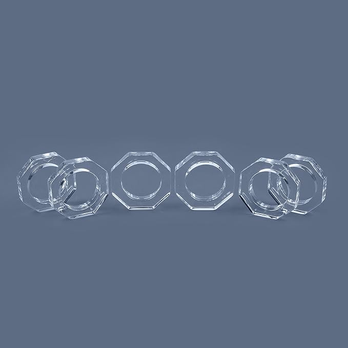 Acrylic Napkin Rings Set of 8 - Octagon Transparent Design for Christmas, Thanksgiving, Holiday Table Decor - Durable Crystal Napkin Holders for Dinner Parties & Everyday Use (Opaque) - CLEENTABLE