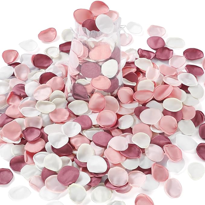 Alecono 𝟲𝟬𝟬𝙋𝙘𝙨 Silk Rose Petals, Pink Petals for Wedding Proposal Flower Girl Baket, Fake Rose Petals for Night Table Decoration