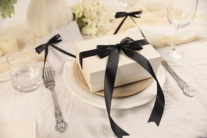 Black Satin Ribbon 1 inch X Continuous 50 Yards, Single Face Polyester Ribbon Perfect for Gift Wrapping, Flower Bouquet, Wedding Decor, Crafts, Bow Making, Sewing and More