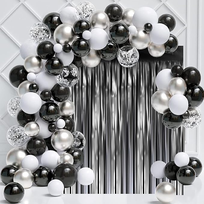 3 Pack 3.3 x 8.2 ft Matte Black Foil Fringe Backdrop Curtains,Gray Tinsel Streamers Party Decorations, Fringe Backdrop, Door Shimmer for New Years, Halloween, Black Theme Party