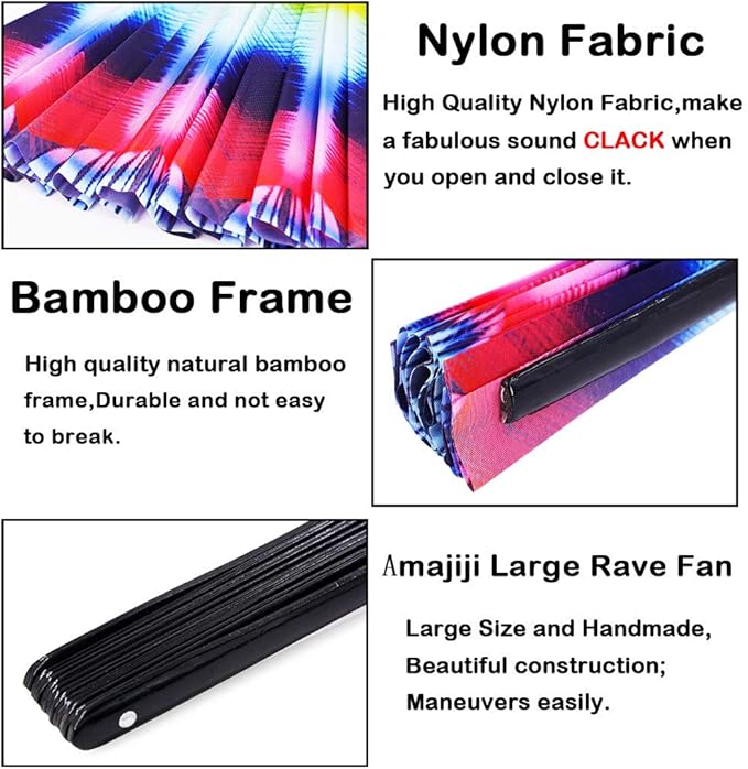 Amajiji Large Folding Hand Rave Fan Popping Fan for Line Dancing Clacking Fans for Boots On The Ground Dance,Party,Decoration,Festival (Ａperture)