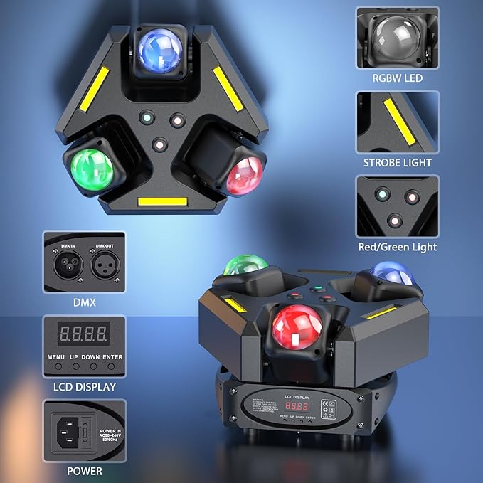 6-Pack Moving Head Stage Lights 9 X 10W LED DJ Lighting with DMX Mode Sound Stage Lighs and Parties Lights Activated for Party Wedding Concert Disco DJ Concert Show