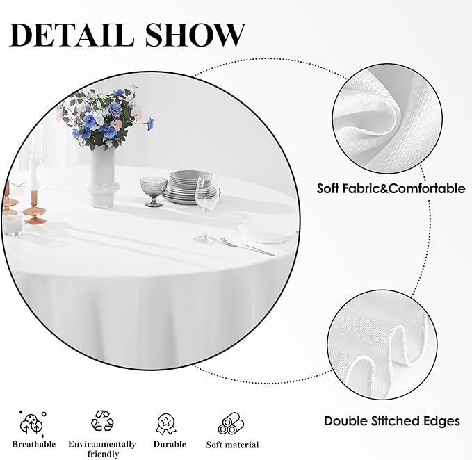 Round Tablecloth 120 Inch 8 Pack White Tablecloths Washable Decorative Linen Polyester Table Clothes Cover for Dining Table Banquets Buffet Parties and Wedding