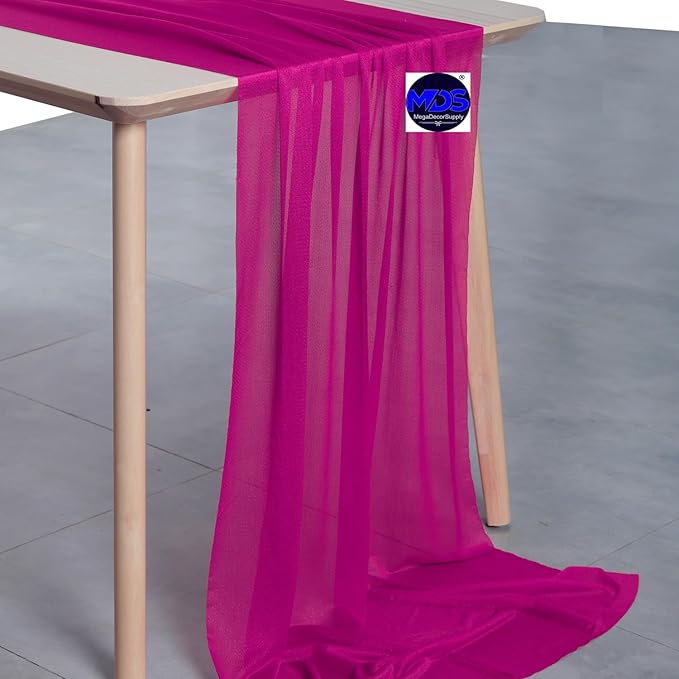 MDS 5 Pack 10ft Chiffon Table Runner 29 x 120 Inches Sheer Wedding Runner Romantic Rustic Table Runner for Wedding Decorations, Birthday Parties, Bridal Shower Party Arch Decor - Magenta