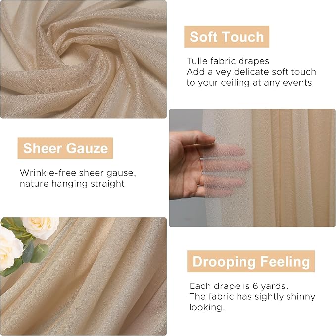 Wokceer Wedding Arch Draping Nude 4 Panels 28.7" x 20FT Sheer Fabric Drapes Backdrop for Ceremony, Birthday Party, Bridal Shower Decoration