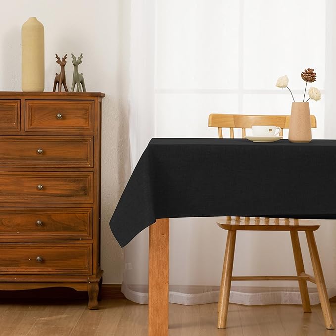 Hiasan 2 Pack Faux Linen Rectangle Tablecloth - Wrinkle and Stain Resistant Washable Table Cloth for Kitchen Dining Room Holiday Table Cover for Dinner, Black, 70 x 120 Inch