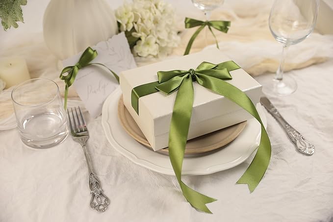 Olive Green Satin Ribbon 1 inch X Continuous 100 Yards, Single Face Polyester Ribbon Perfect for Gift Wrapping, Flower Bouquet, Wedding Decor, Crafts, Bow Making, Sewing and More