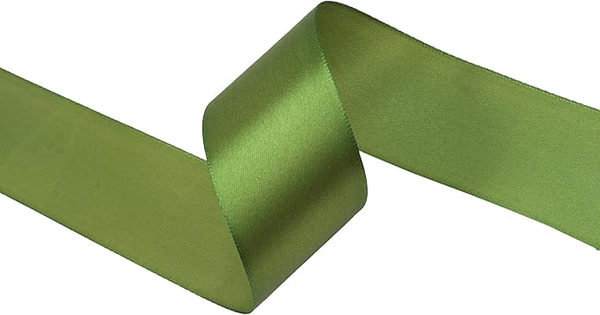 Olive Green Satin Ribbon 1-1/2 inch X Continuous 25 Yards, Single Face Polyester Ribbon Perfect for Gift Wrapping, Flower Bouquet, Wedding Decor, Crafts, Bow Making, Sewing and More
