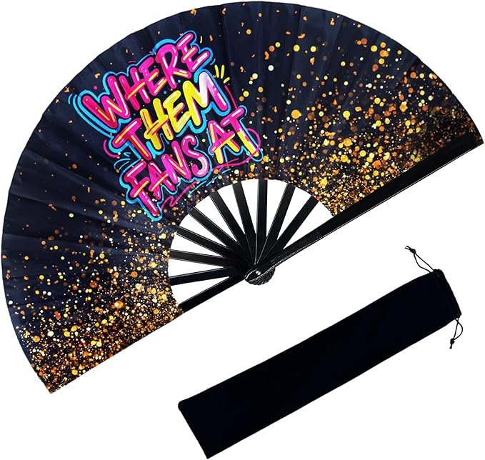 13 Inch Large Clack Hand Fan for Western Line Dance - Where Them Fans at Cowgirl Loud Popping Folding Fan for Country Dancing, Music Festivals, Performances & Weddings Parties