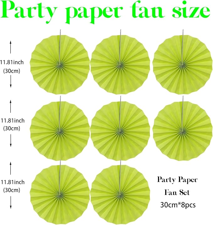 BARTHEW Green Graduation Party Decor, Tropical Party Decorations, 12in Hanging Paper Fans 30 Color DIY Set (Clear Green)