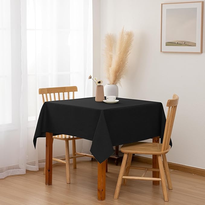 Hiasan Faux Linen Square Tablecloth - Wrinkle and Stain Resistant Washable Table Cloth for Kitchen Dining Room Holiday Table Cover for Party Dinner, Black, 60 x 60 Inch