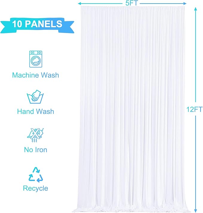 50ft x 12ft White Backdrop Curtains Wrinkle Free Backdrop Curtain for Wedding Parties White Fabric Backdrops Drapes Back Drop Cloth Bridal Shower Stage Curtains Wedding Decorations for Reception