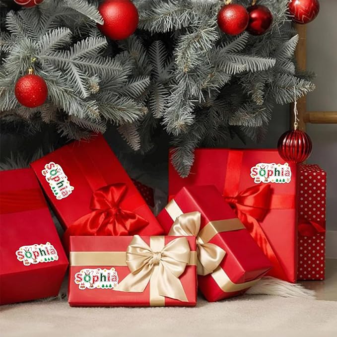 Personalized Christmas Name Tag Stickers, Custom 28 Pcs Christmas Theme Tags Stickers for Gifts Box Wrapping, Xmas Gifts Decorations for Family Friends