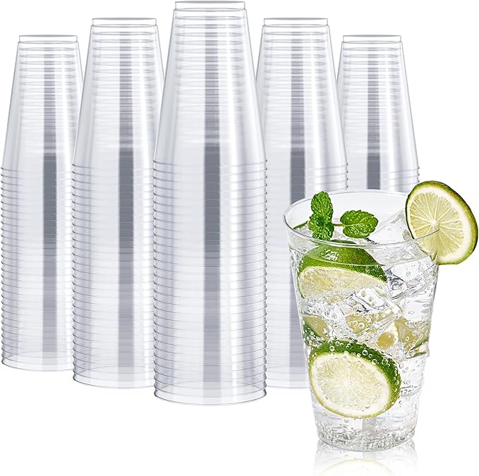 FOCUSLINE 200 Pack 14 oz Clear Plastic Cups, Large Disposable Cups Plastic Party Cup, 14 Ounce Heavy duty Clear Cups for Thanksgiving, Halloween, Christmas