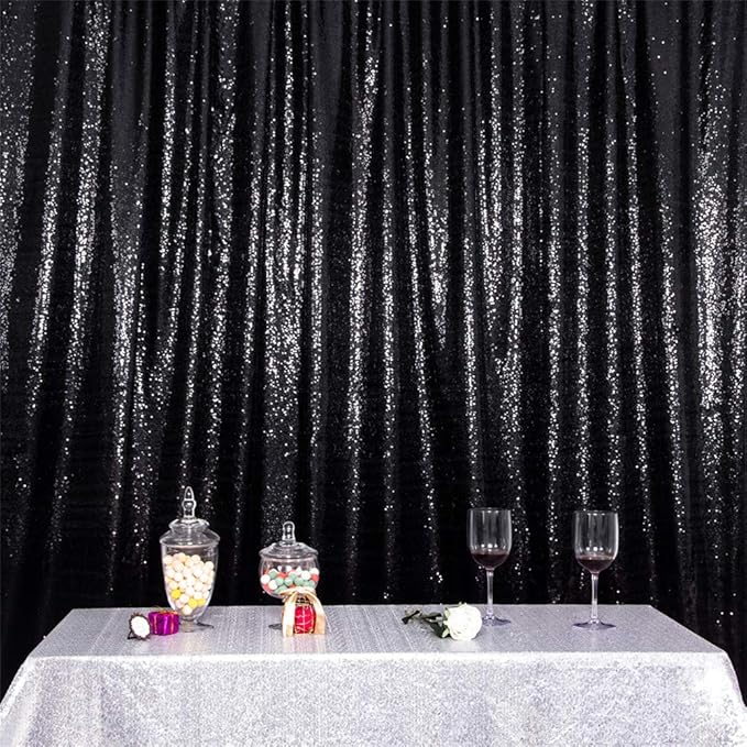 Eternal Beauty Black Thick Sequin Backdrop, 4x7 Ft Halloween Glitter Background Curtains for Shimmer Photography Party Wedding Birthday Back Drop Decor