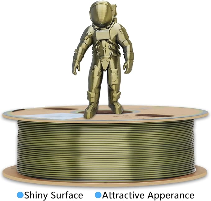 YOUSU Silk Dual Color PLA Filament, Coextrusion Filament, Multicolor 3D Printer Filament 1kg, Dichromatic Filament 1.75mm (± 0.03 mm) Compatible with Most of 3D Printer, Silk Silver Bronze