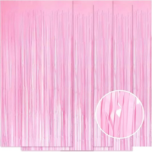 5 Pack Pink Foil Curtain Backdrop 3.2ft x 8.2ft Tinsel Foil Fringe Curtains Macaron Photo Booth Streamer Backdrop for Party Decorations Birthday Baby Shower Bachelorette Holiday Decor (Pastel Pink)