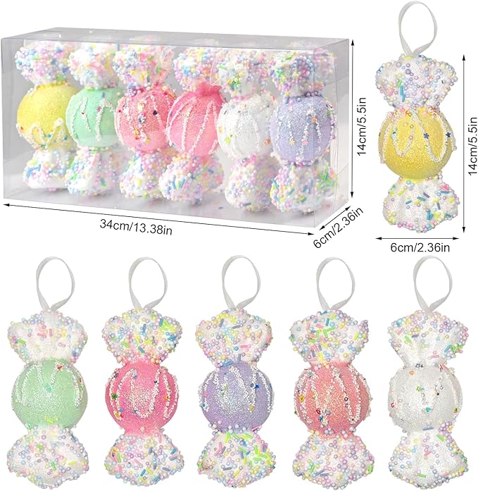 LANGXUN 6pcs Candy Land 2025 Xmas Birthday Party Wedding Suppiles Decoration, Hanging Candy Cane Christmas Tree Décor, Christmas Decorative Hanging Ornaments Crafts