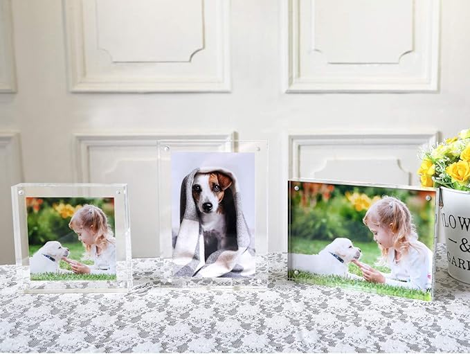 Magicool Premium Acrylic Photo Frame- Magnet Photo Frame -Double Sied Thick Desktop Frames (4x4 2pack)