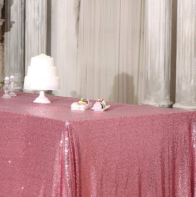 SquarePie Sequin Tablecloth 60 x 102 Inch Fuchsia Pink Sparkly Table Linen for Wedding Party