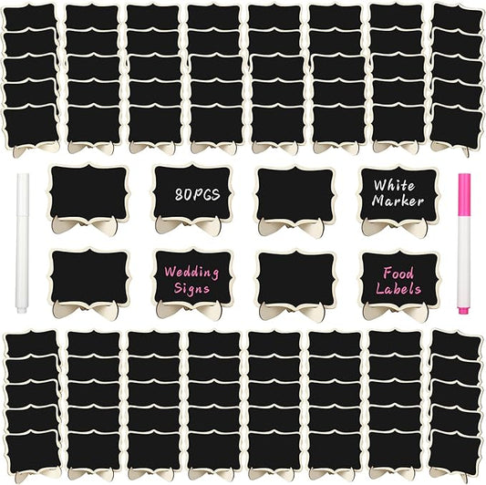 80 Pack Mini Chalkboard Signs with Easel Stand,Food Labels for Party Buffet with Two Pens,Suitable for Graduation Parties, Wedding Celebration Name/Place Cards, Restaurant Food Labels