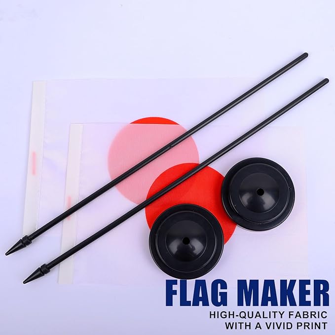 Japan Desk Flag 12" Solid Pole Deluxe Set Japanese Flags Banner Mini Small Japan Office Table Flags with Black Stand Base Desktop Decorations(2Pack)