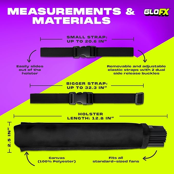 GloFX Black Folding Fan Holster – Universal Belt Holster for 13-Inch Handheld Fans – Waist Clip Fan Holder for Festivals, Dance, and Everyday Use