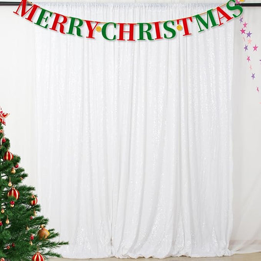 ShinyBeauty Sequin Backdrop 8FTx10FT White Sequin Fabric Backdrop Drapes Sparkle Curtain for Photoshoot Baby Shower Glitter Background for Birthday Party Photography Backdrops